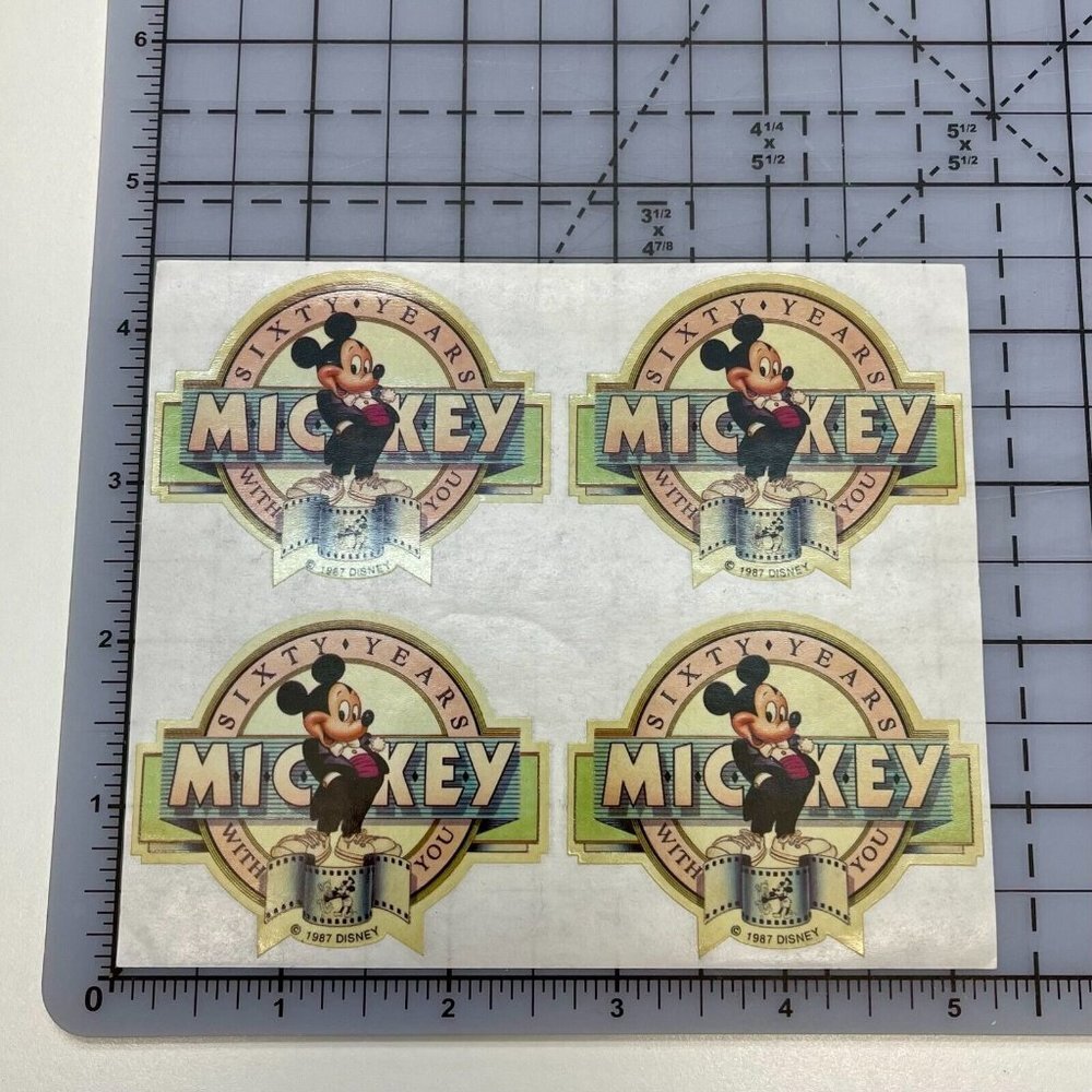 1987 Walt Disney Sixty Years Mickey Mouse with You 4 Stickers Sheet Lot Unused - Picture 2 of 2